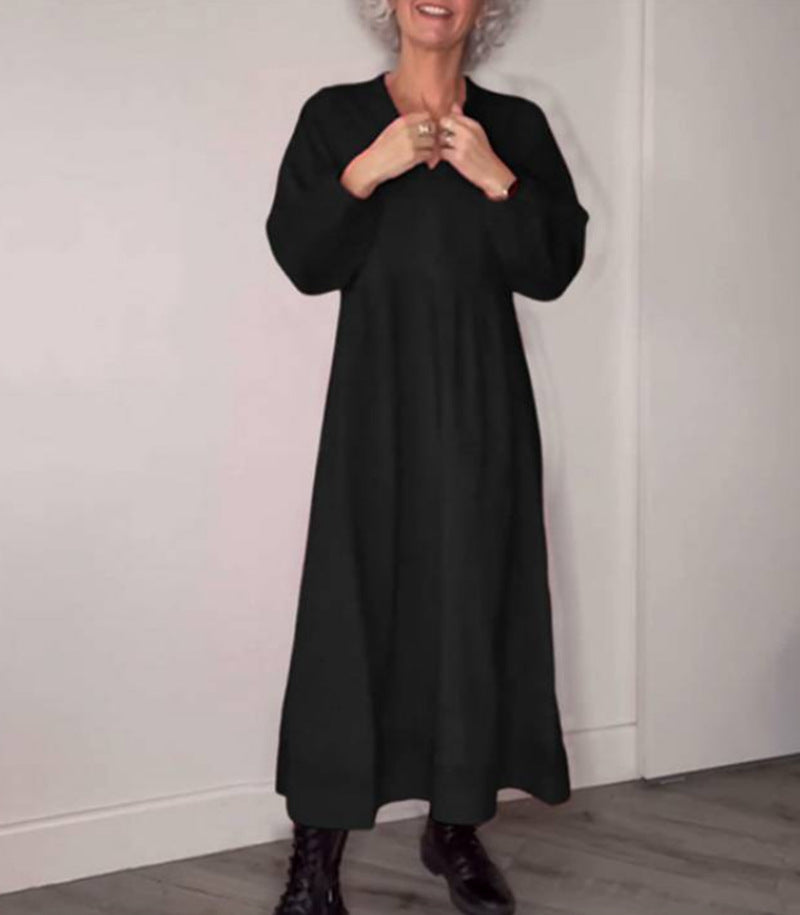 Damen Freizeit Viskose Maxi Kleid mit V-Ausschnitt, Taillennaht und Ballonärmeln – Valéora