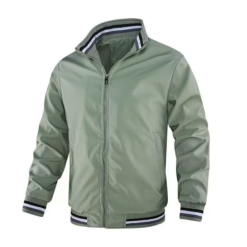 Herren Leichte Bomberjacke im Retro-Sportstil mit Stehkragen und gestreiften Rippbündchen Echoarchiv