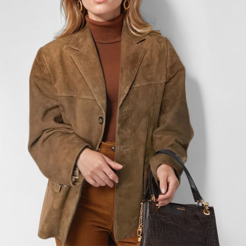 Damen nan Oversize Wildlederblazer mit Reverskragen und aufgesetzten Taschen Echo Archiv
