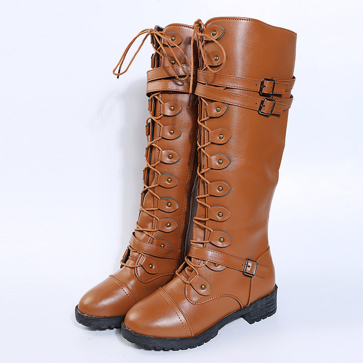 Damen  kniehohe Schnürstiefel mit seitlichem Reißverschluss, verstellbaren Zierriemen und profilierter Gummisohle Echo Archiv