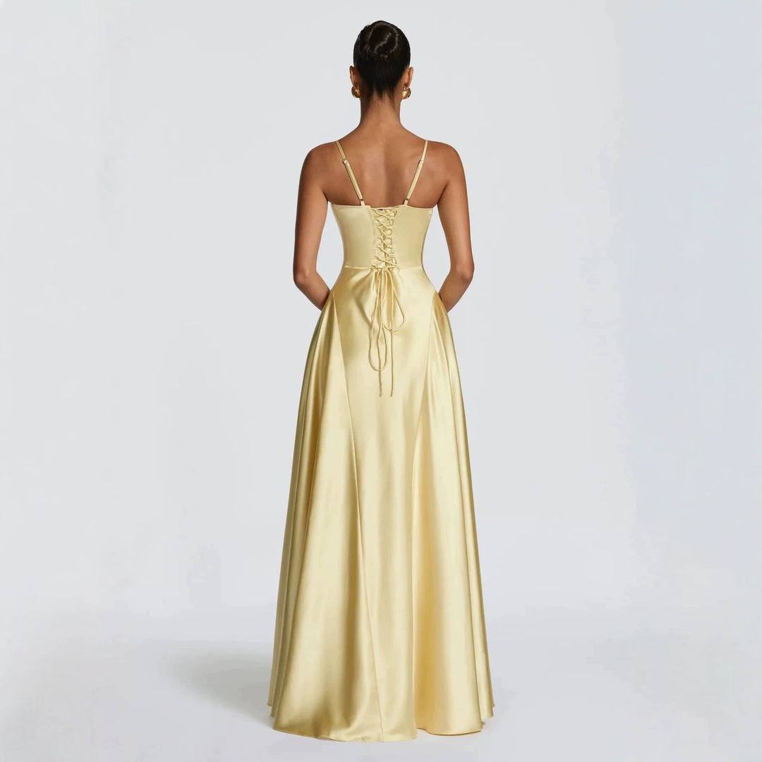 Damen elegantes Satin-Maxikleid mit raffinierten Spaghettiträgern Echo Archiv