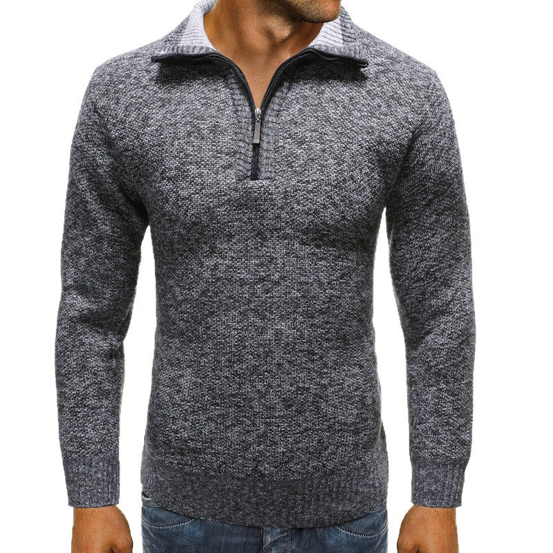 Herren luxuriöser Strickpullover mit modernem Stehkragen und Reißverschluss Echoarchiv