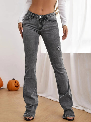 Damen Taillenhohe ausgestellte Jeans mit Perlenapplikation und formendem Bund Echo Archiv