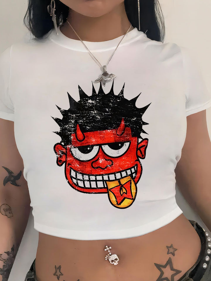 Damen Crop-T-Shirt mit kreativem Nostalgie-Druck und lässigem Schnitt Echo Archiv