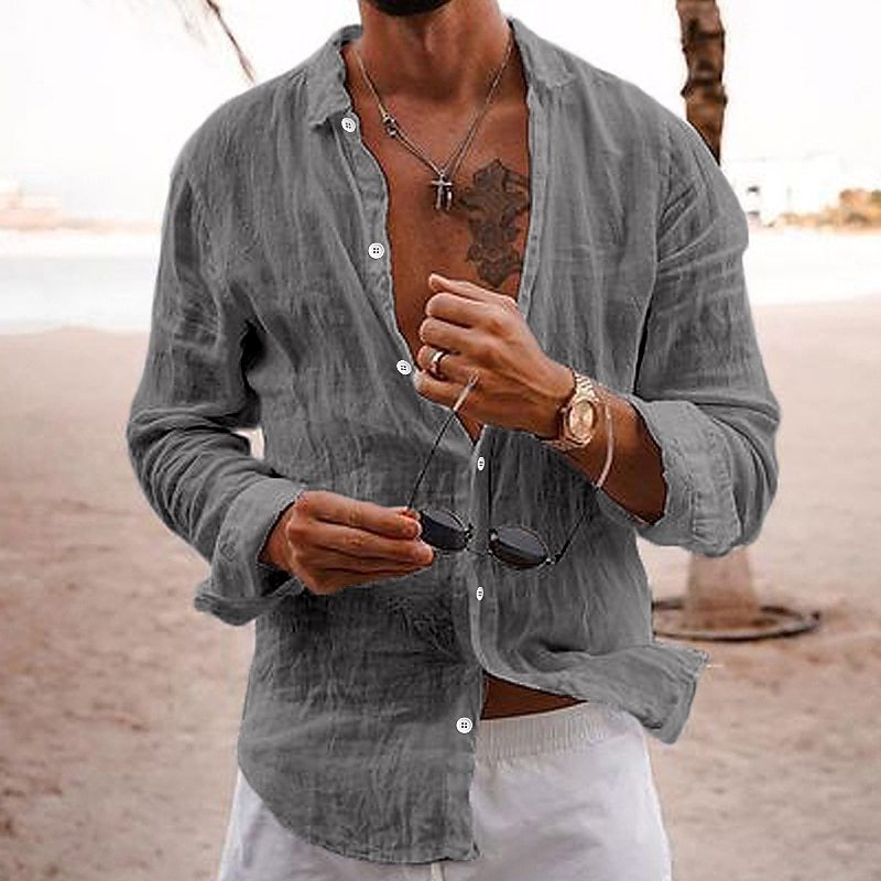 Herren Leinenhemd mit Legere Passform und Atmungsaktiven Eigenschaften Echoarchiv