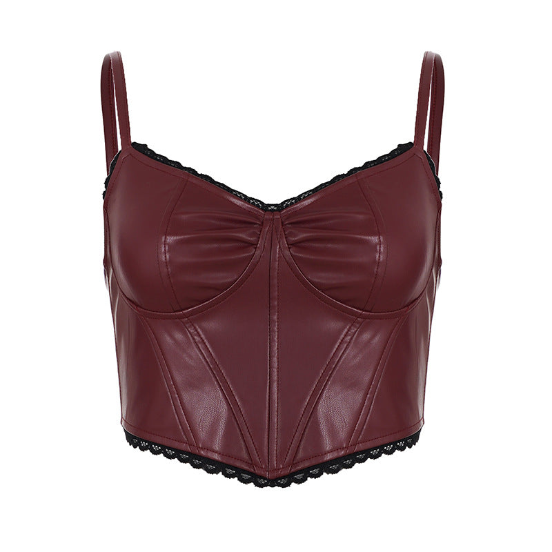 Damen Kunstleder Bustier mit verführerischen Spitzenakzenten Echo Archiv