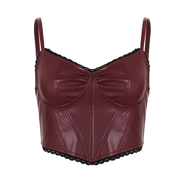 Damen Kunstleder Bustier mit verführerischen Spitzenakzenten Echo Archiv