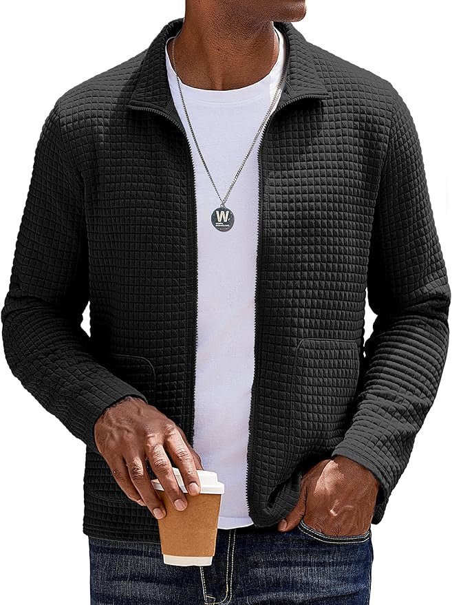 Herren Strukturierte Sweatjacke mit hohem Kragen und praktischen Taschen Echoarchiv