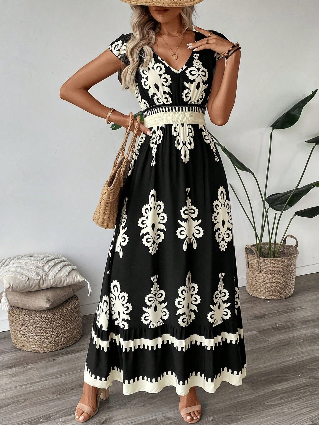 Damen Elegantes Maxikleid mit faszinierendem Musterdruck Echo Archiv