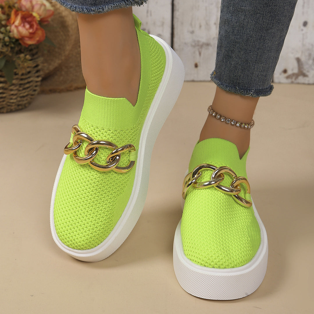 Damen Strick‑Slip‑On Sneaker mit Plateau‑Sohle und auffälliger Metallkettendeko Echo Archiv