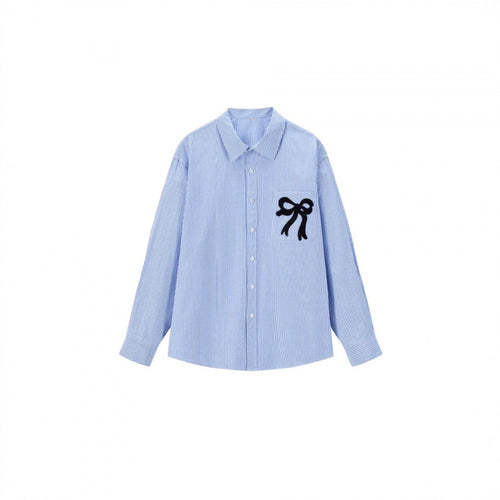 Damen Oversize-Casual-Hemd mit feinem Nadelstreifen und dekorativer Schleifen-Applikation Echo Archiv