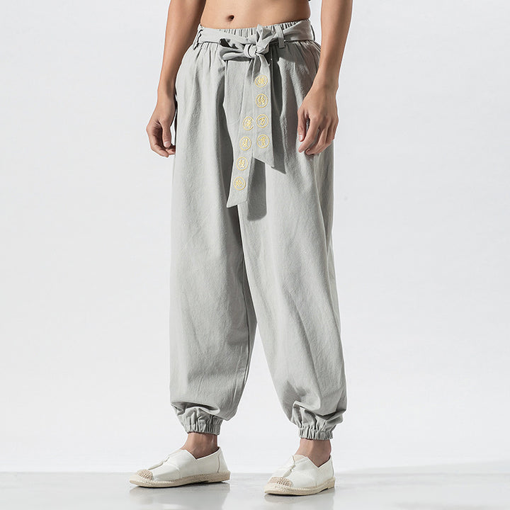 Damen nan weite Leinenhose mit Tunnelzug Bund Bindedetail und elastischen Knöchelabschlüssen Echo Archiv
