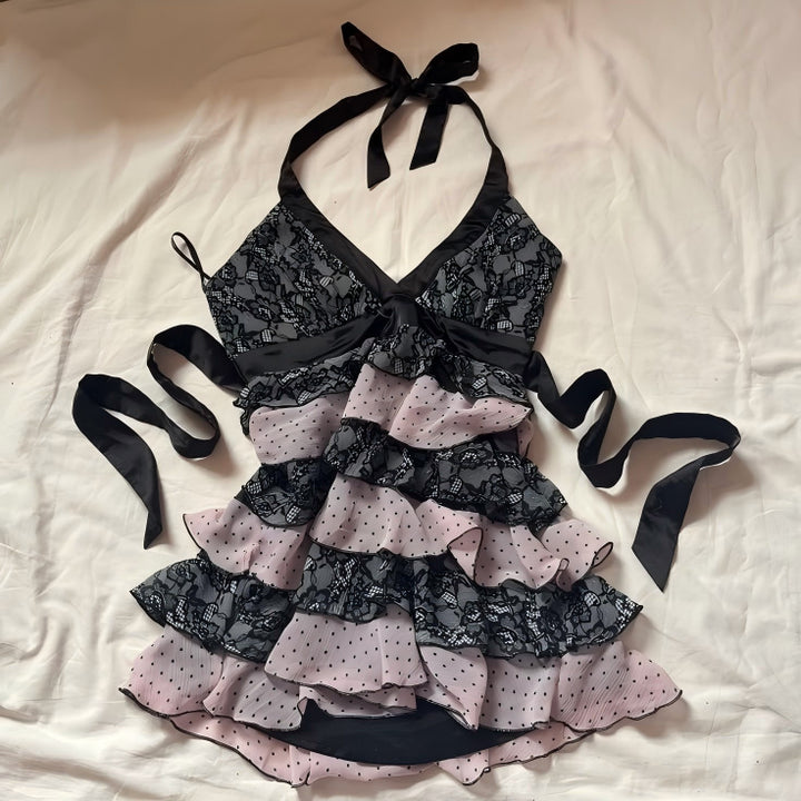 Damen Rüschen Kleid mit Spitzenoberteil Echo Archiv