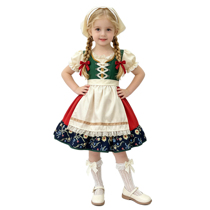 Damen nan traditionelles Kinderdirndl mit besticktem Rock und Spitzenschürze Echo Archiv
