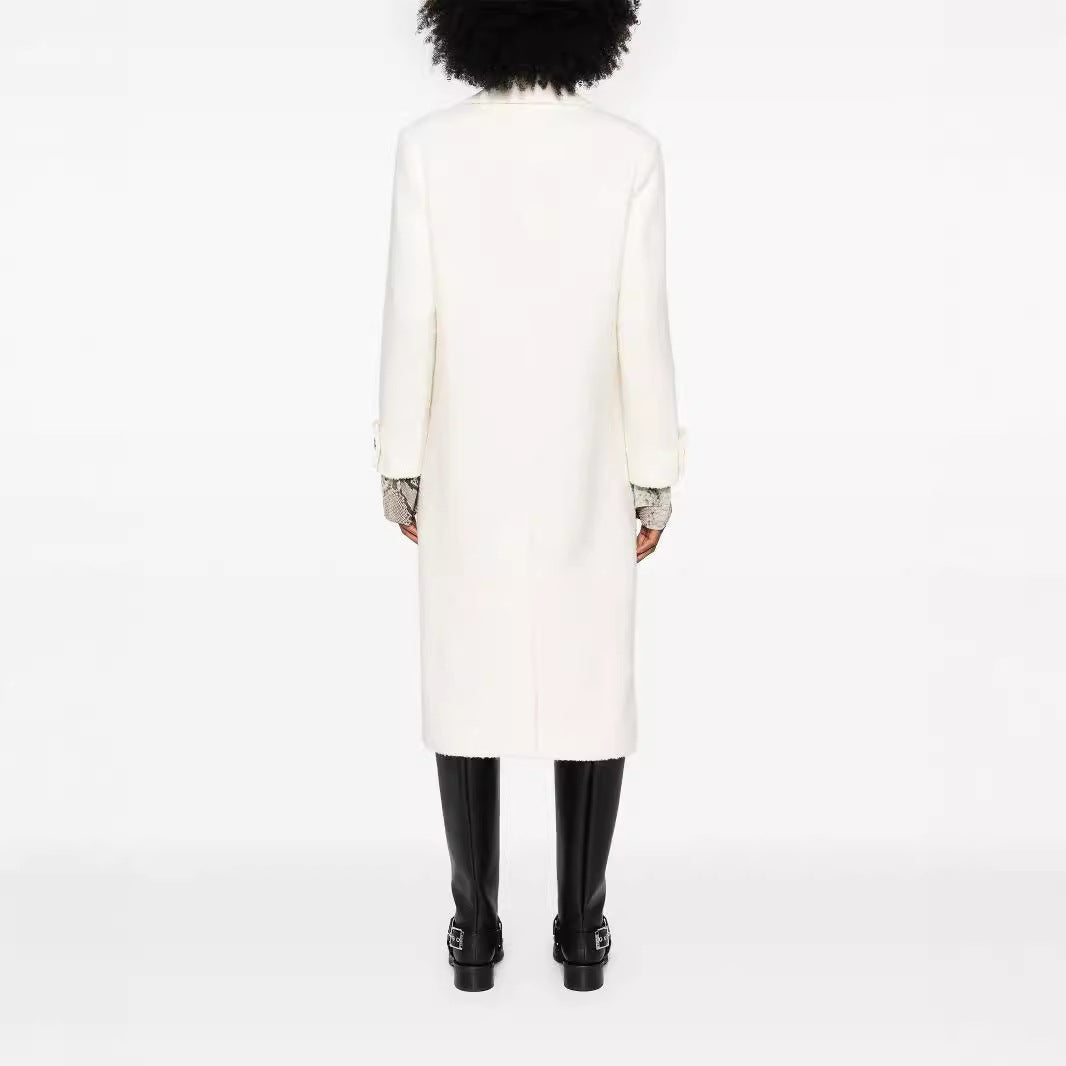 Damen Gerade geschnittener Midi-Wollmantel mit Oversize-Revers und verdeckter Knopfleiste Echoarchiv