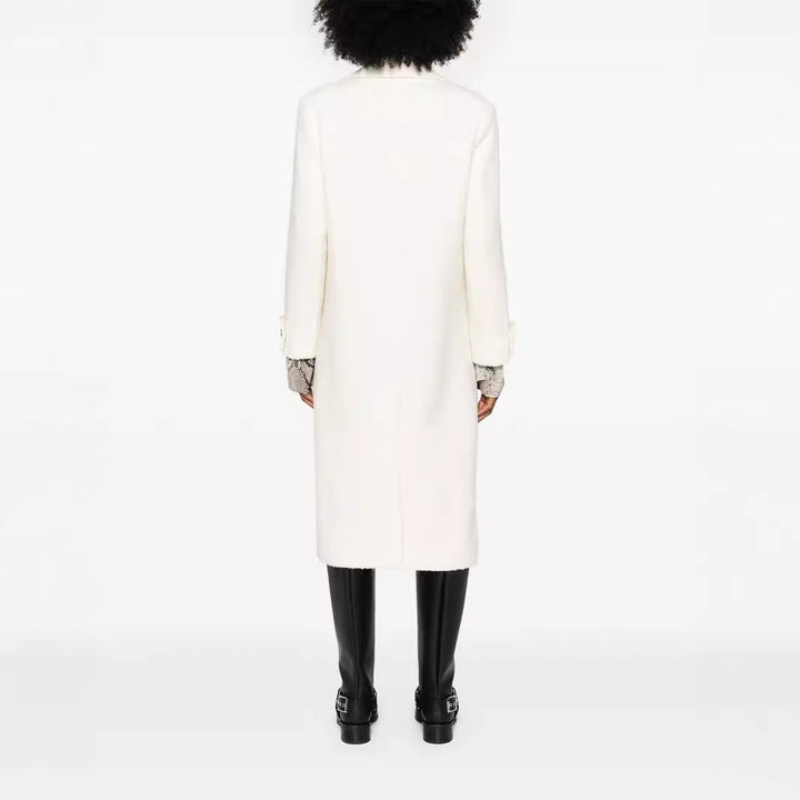 Damen Gerade geschnittener Midi-Wollmantel mit Oversize-Revers und verdeckter Knopfleiste Echoarchiv