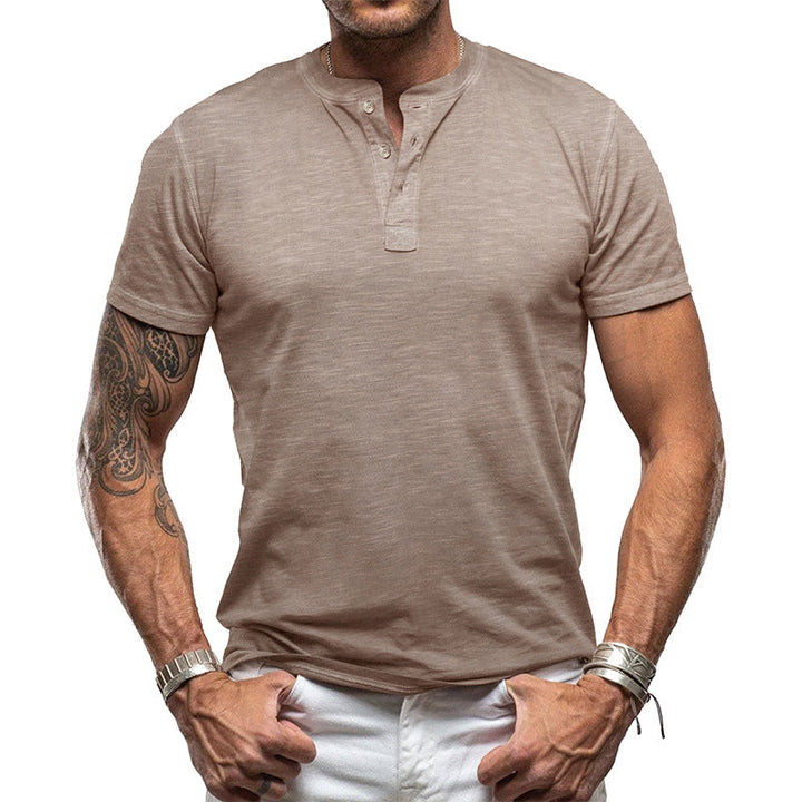 Herren nan athletisches Henley-T-Shirt aus strukturierter Slub-Baumwolle mit kurzer Knopfleiste Echoarchiv