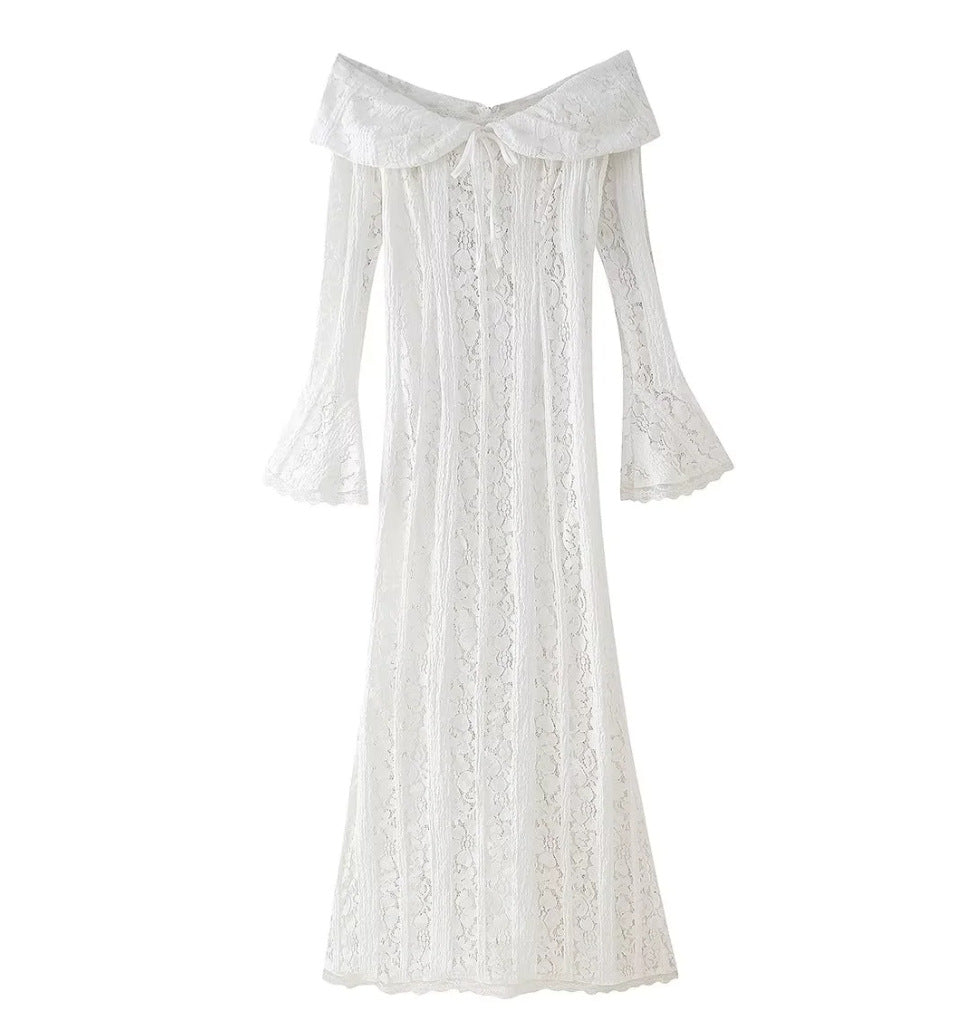 Damen 300+ Maxikleid aus Spitze mit Carmen‑Ausschnitt, ausgestellten Glockenärmeln und figurumspielender Silhouette Echo Archiv