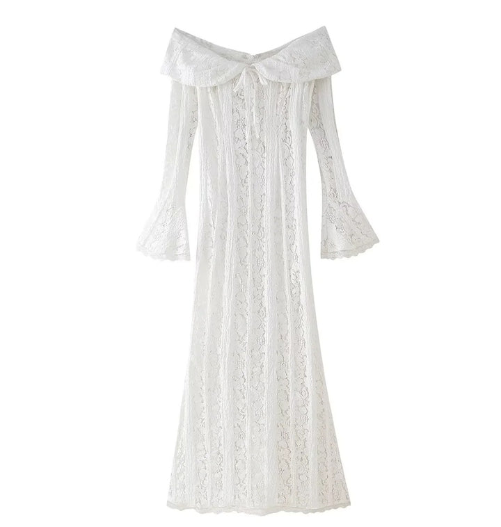 Damen 300+ Maxikleid aus Spitze mit Carmen‑Ausschnitt, ausgestellten Glockenärmeln und figurumspielender Silhouette Echo Archiv