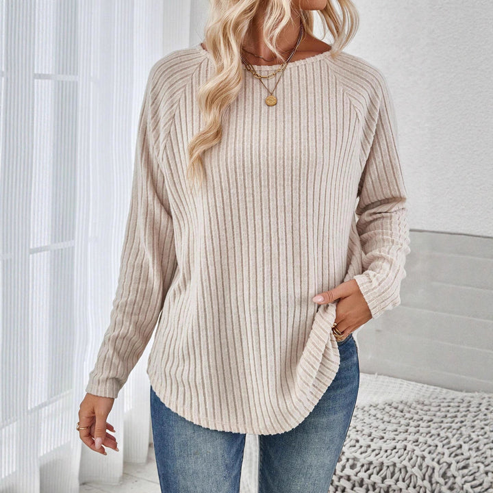 Damen Gerippter Longline-Pullover mit Raglanärmeln und abgerundetem Saum Echoarchiv