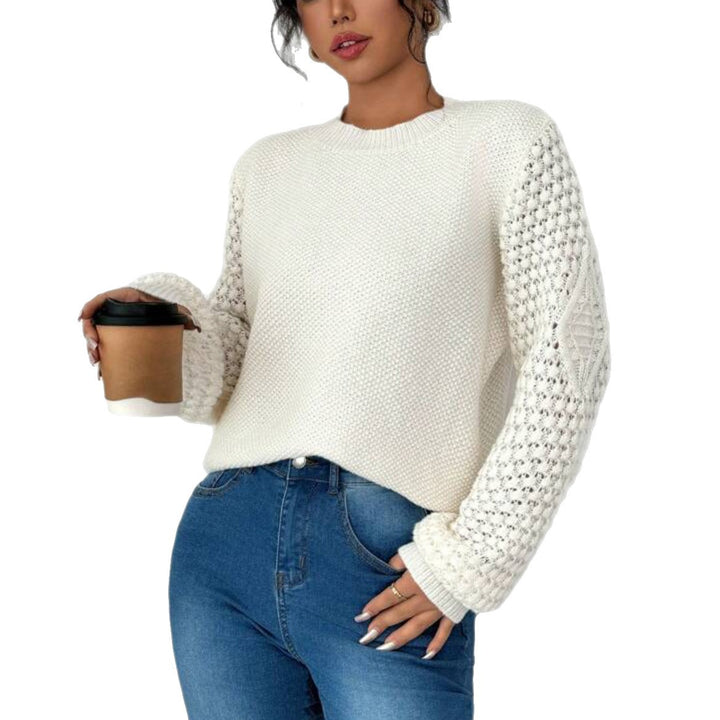 Damen Strukturiertes Grobstrick-Pullover mit Ajour-Ärmeln und geripptem Saum – Mavelle