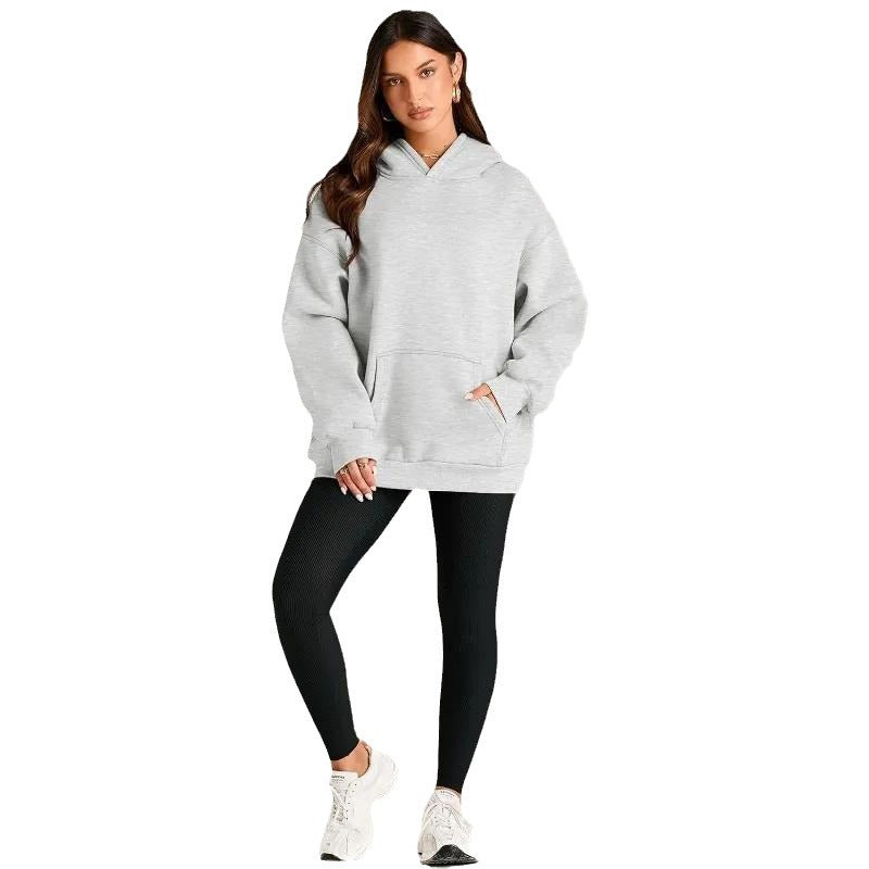 Damen oversized Kapuzenpullover mit verlängerter Silhouette und Kängurutasche – Auréline