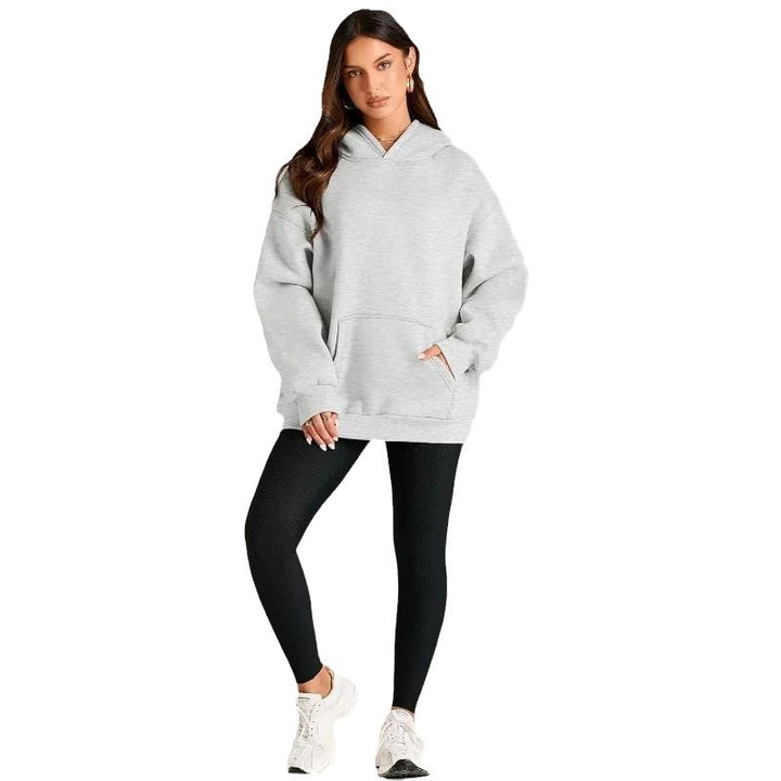 Damen oversized Kapuzenpullover mit verlängerter Silhouette und Kängurutasche – Auréline