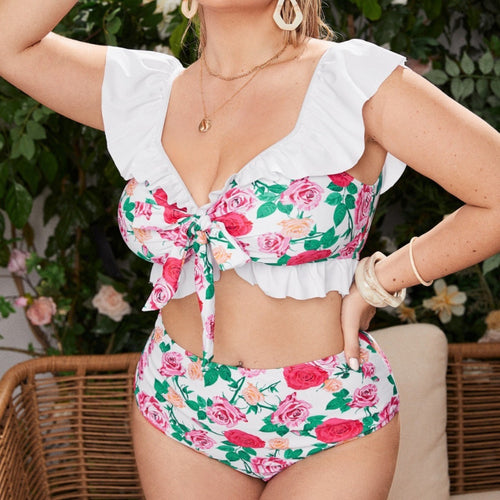 Damen Bikini-Set mit verspieltem Rüschendesign und floralem Muster Echo Archiv