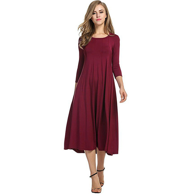 Damen Langes A-Linien Midikleid aus Stretch-Jersey mit Dreiviertelärmeln und Eingrifftaschen Echo Archiv