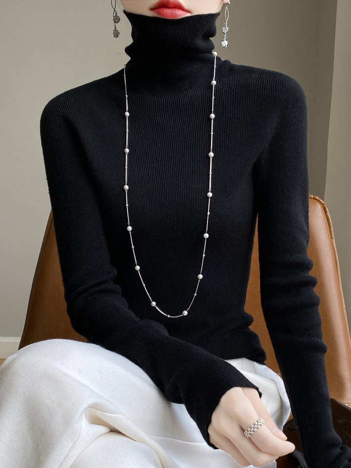 Damen Schmaler Rollkragen-Feinstrickpullover mit elastischer Rippenstruktur und minimalistischer Silhouette Echoarchiv