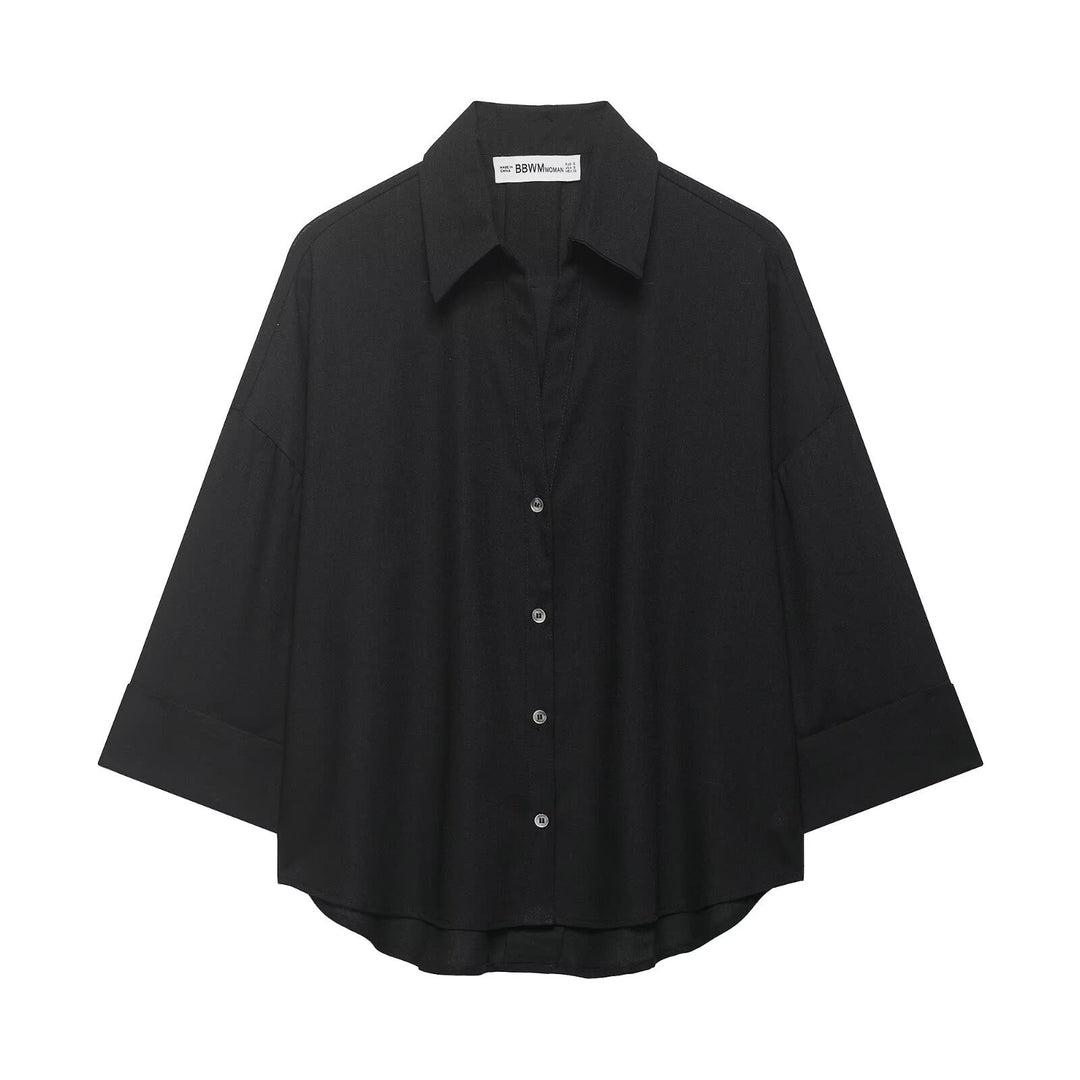 Damen Oversized-Hemdbluse mit kastiger Silhouette, weiten Kimonoärmeln und abgerundetem Saum Echo Archiv