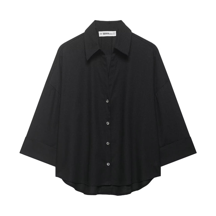 Damen Oversized-Hemdbluse mit kastiger Silhouette, weiten Kimonoärmeln und abgerundetem Saum Echo Archiv
