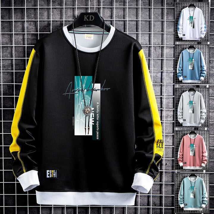 Herren Sportlich‑urbanes Rundhals‑Sweatshirt mit Kontrastärmeln, gerippten Bündchen & frontalem Grafikprint Echoarchiv