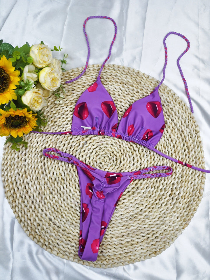 Damen Triangel-Bikini-Set mit fröhlichem Kirschmuster und verstellbaren Trägern Echo Archiv