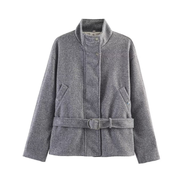 Damen Gekürzte Wollmix-Jacke mit Stehkragen, Taillengürtel und Druckknopfverschluss Echo Archiv