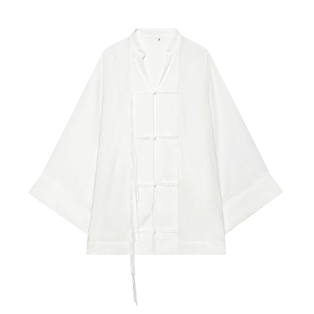 Damen Kimono-Capejacke mit Chinaknopfverschluss und langen Quasten Echo Archiv
