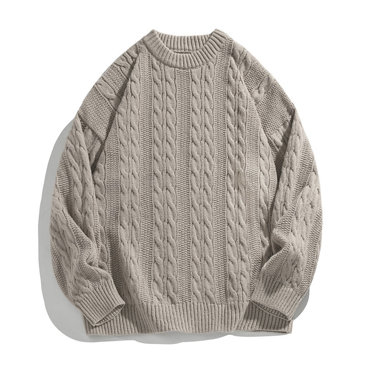 Unisex Boxy-Zopfmuster-Strickpullover mit geripptem Saum Echo Archiv