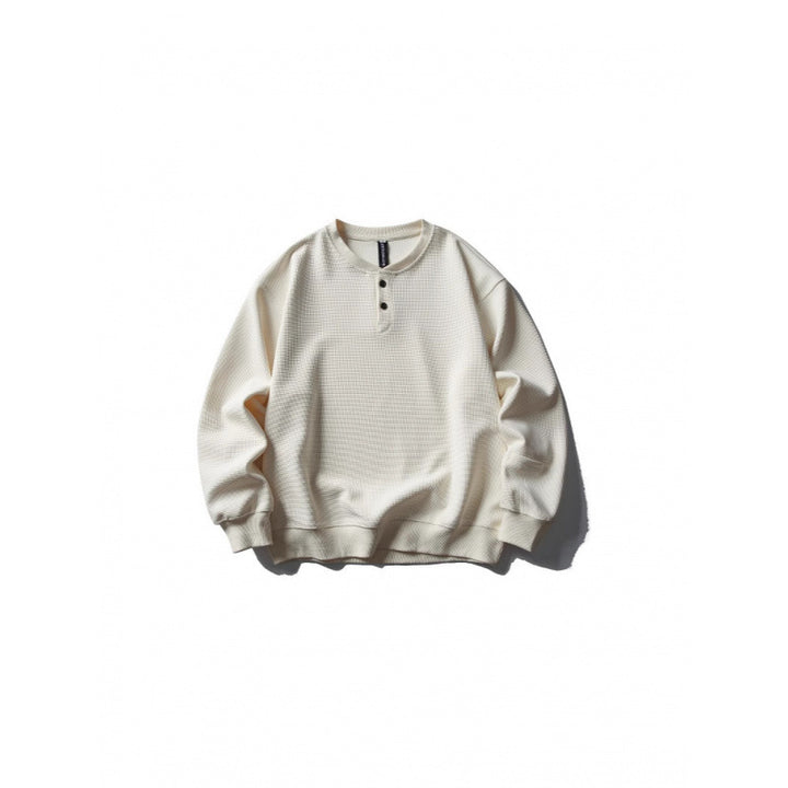 Unisex Waffelstrick-Henley-Sweatshirt im Oversize‑Cut mit Knopfleiste Echo Archiv