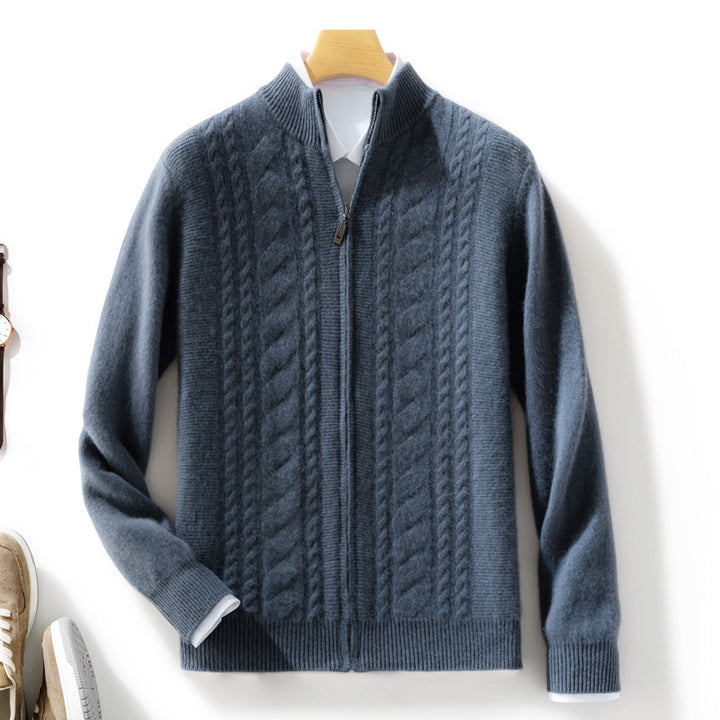 Herren Zipper‑Strickjacke mit Zopfmuster und Stehkragen Echoarchiv
