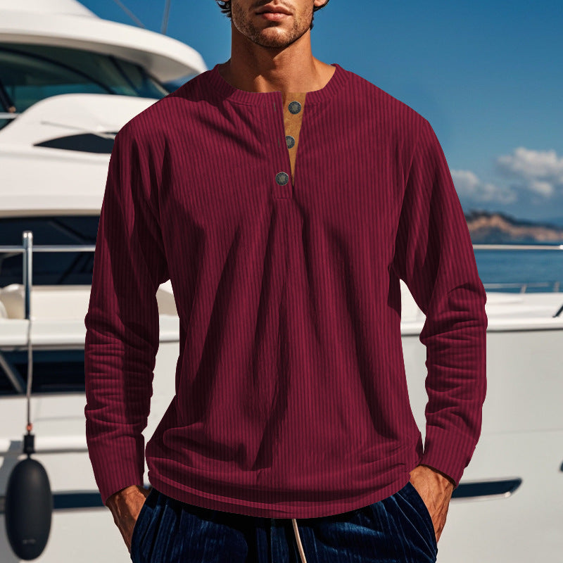Herren Langarm-Henleyshirt aus leichtem Rippstoff mit Knopfleiste Echoarchiv