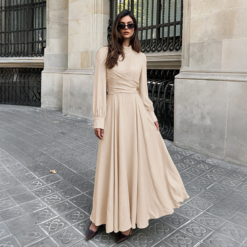 Damen Elegantes Maxikleid mit hochgeschlossenem Kragen und Rüschendetails Echo Archiv