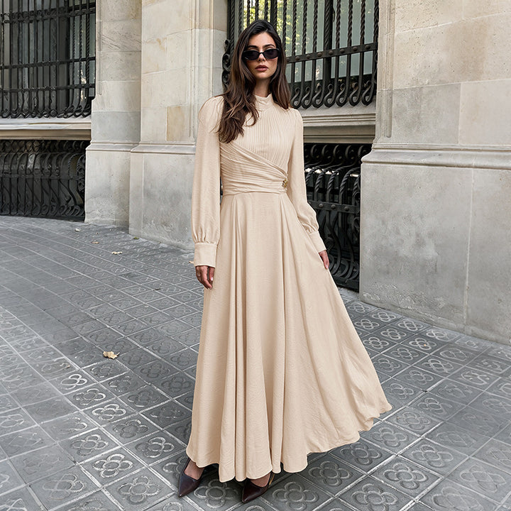 Damen Elegantes Maxikleid mit hochgeschlossenem Kragen und Rüschendetails Echo Archiv
