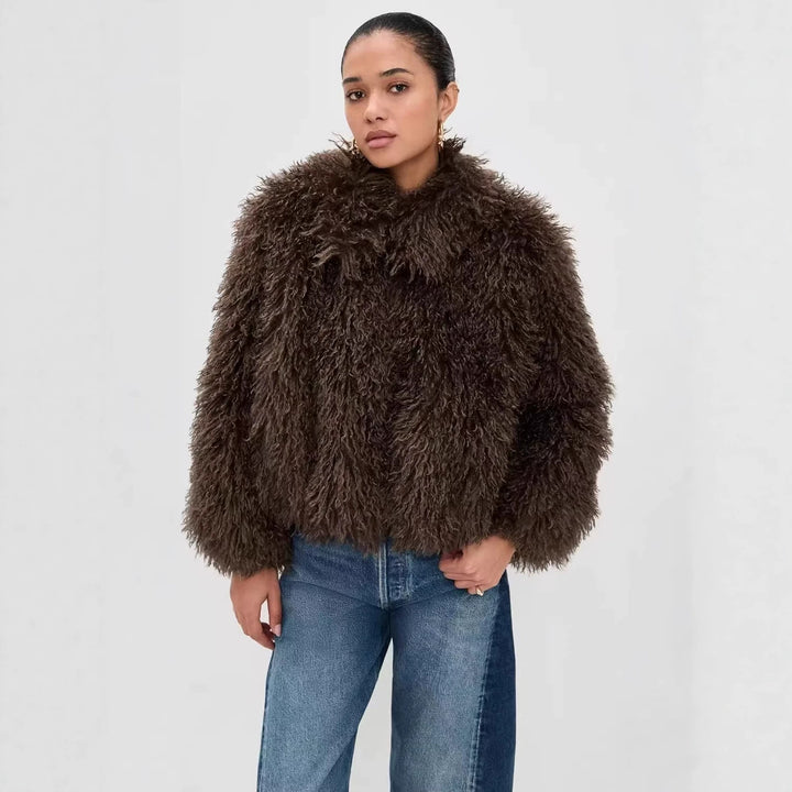 Damen kurzer shaggy Kunstpelz-Blouson mit dichtem Hochflor Echo Archiv