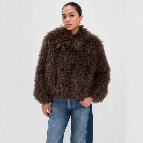 Damen kurzer shaggy Kunstpelz-Blouson mit dichtem Hochflor Echo Archiv
