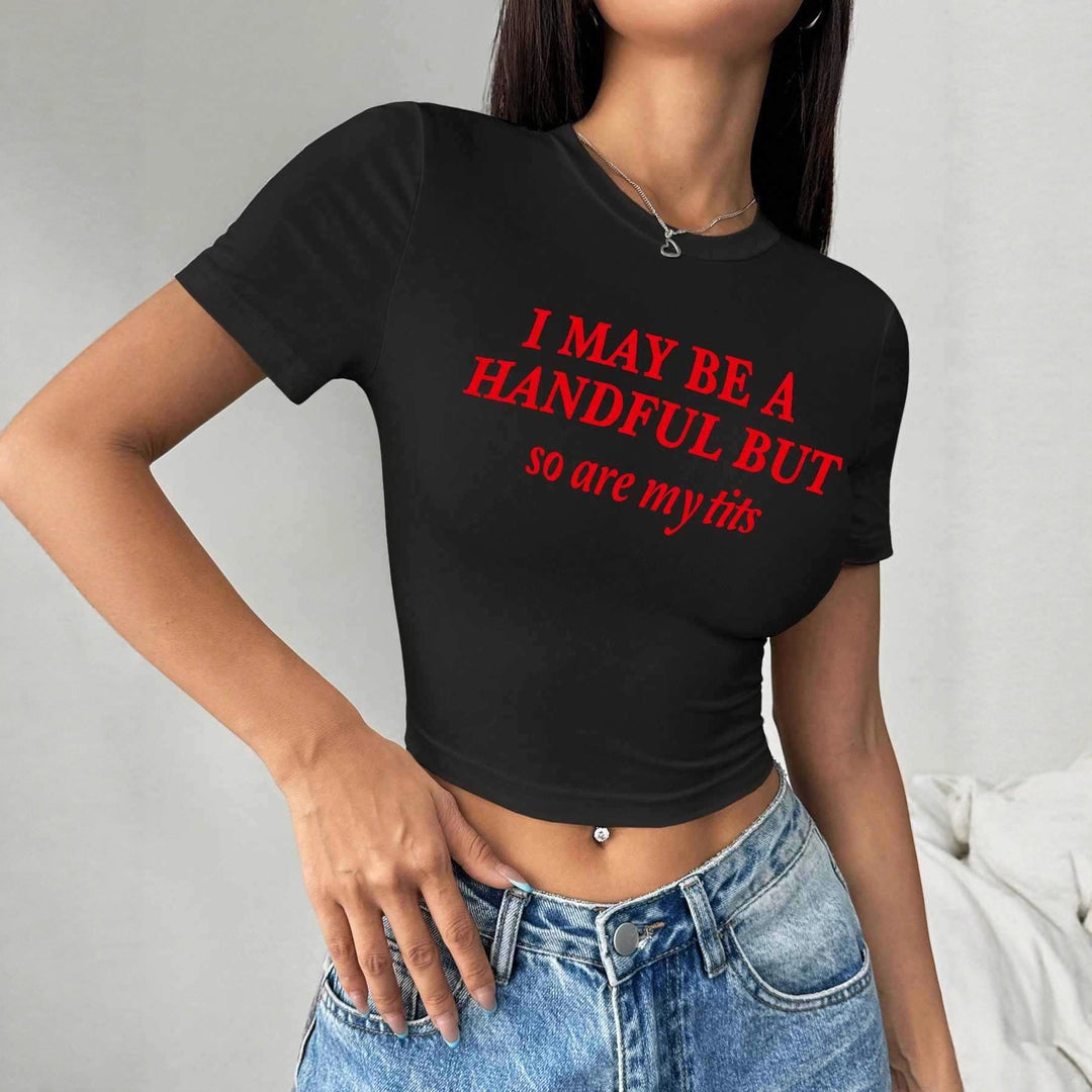 Damen Crop-T-Shirt mit witzigem Schriftzug Echo Archiv