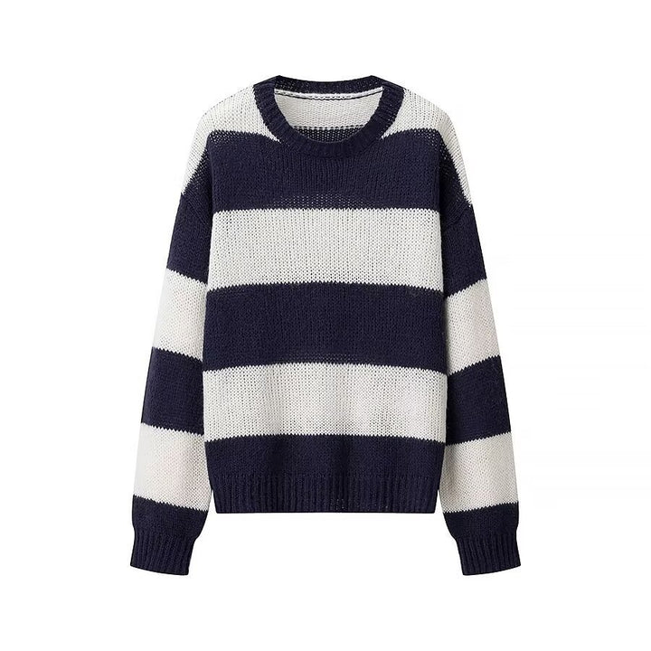 Damen Oversize-Strickpullover mit breiten Blockstreifen und Rundhalsausschnitt Echo Archiv