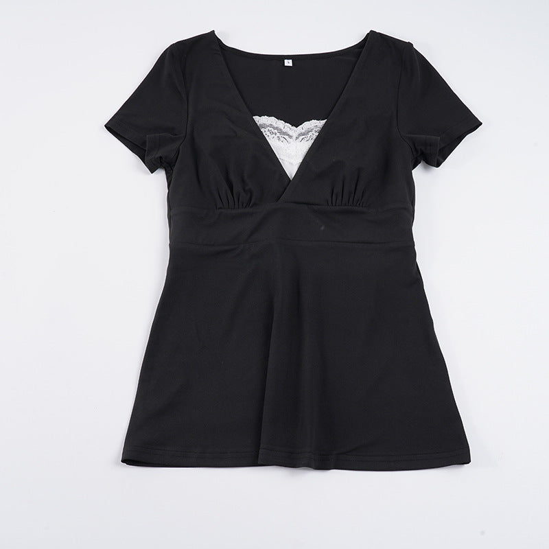 Damen V-Ausschnitt Shirt mit Rüschendetails und elastischem Bund Echo Archiv