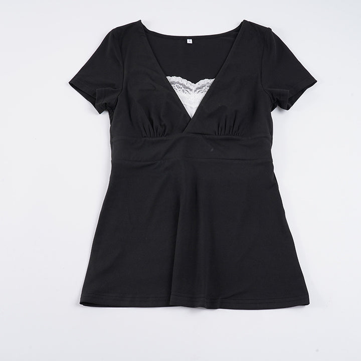 Damen V-Ausschnitt Shirt mit Rüschendetails und elastischem Bund Echo Archiv