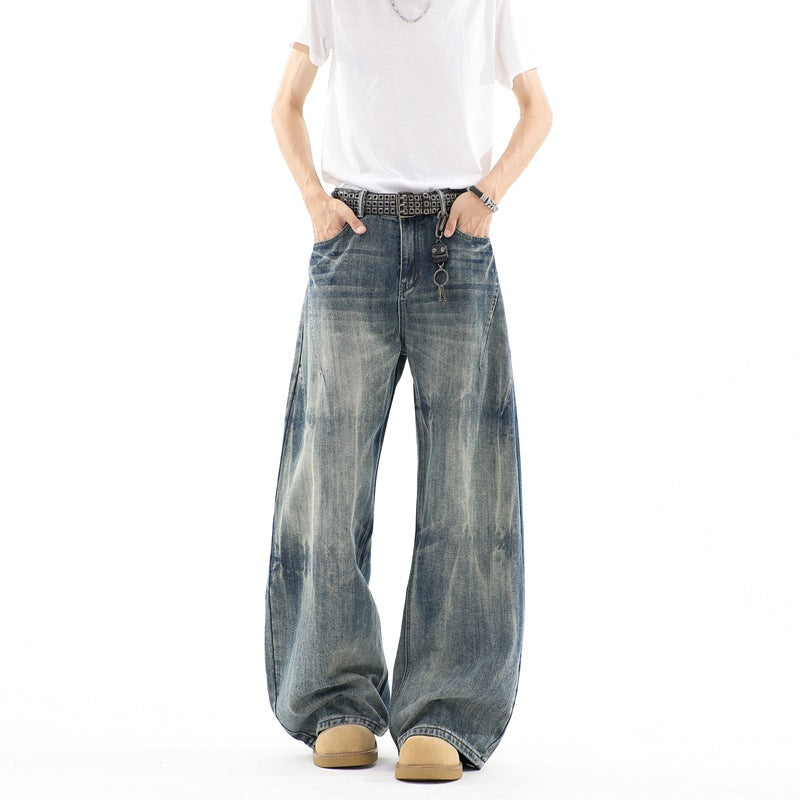 Herren Ultraweite Baggy-Jeans mit tiefem Schritt und strukturierter Faltenoptik Echoarchiv