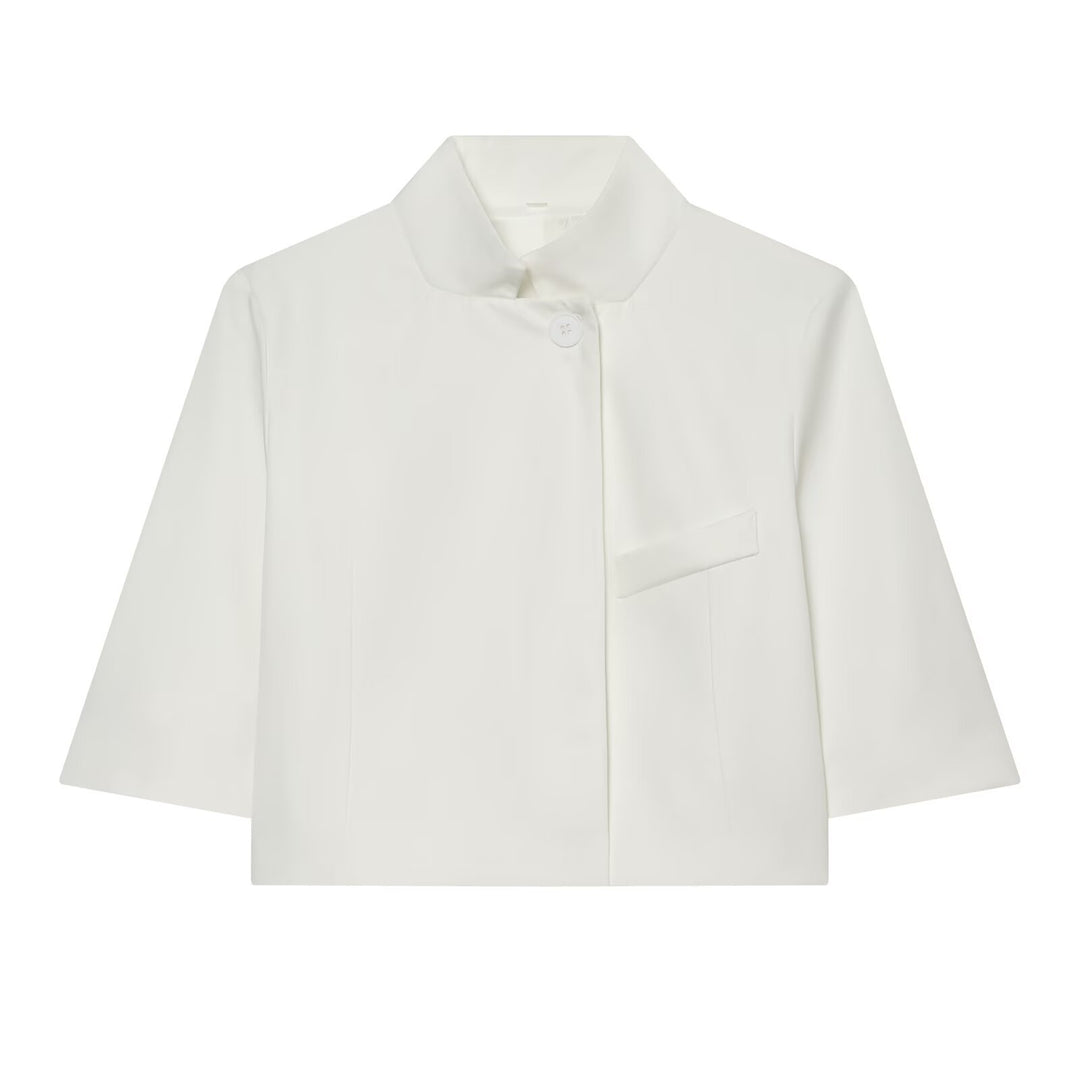 Damen Kurzgeschnittene Boxy-Jacke mit Stehkragen und Dreiviertelärmeln Echo Archiv